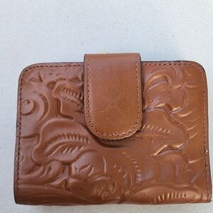 Patricia Nash IBERIA Leather ID Bifold Wallet Golden Brown Tooled